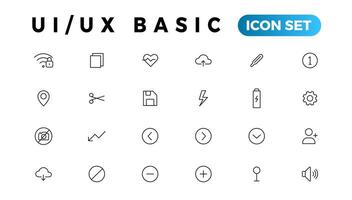 di base utente interfaccia essenziale impostare. ui UX linea schema icone. per app, ragnatela, Stampa. modificabile ictus. vettore
