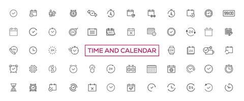 tempo e orologio, calendario, Timer linea icone. vettore lineare icona impostato