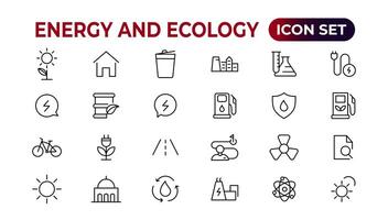 energia e ecologia linea modificabile icone impostare. vettore illustrazione nel moderno magro linea stile di eco relazionato icone. protezione, pianeta cura, naturale raccolta differenziata potenza. pittogrammi e infografica.