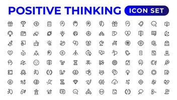 positivo pensiero linea icone collezione.sottile schema icone pacchetto. vettore