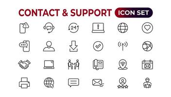 contatto e supporto ragnatela icone nel linea stile. ragnatela e mobile icona. Chiacchierare, sostegno, Messaggio, Telefono. vettore illustrazione.