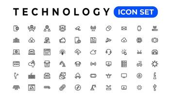 dispositivo e informazione tecnologia linea icone collezione. grande ui icona impostato nel un' piatto design. magro schema icone imballare vettore
