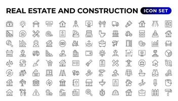 vero tenuta e costruzione icona impostare. incluso il icone come realtà, proprietà, casa prestito e di più. schema icone collezione. vettore