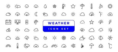 tempo metereologico icone. tempo metereologico previsione icona impostare. nuvole logo. tempo metereologico , nuvole, soleggiato giorno, Luna, fiocchi di neve, vento, sole giorno. vettore