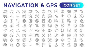 Posizione icona impostare. contenente carta geografica, carta geografica spillo, GPS, destinazione, indicazioni, distanza, posto, navigazione e indirizzo icone. solido icone vettore collezione.