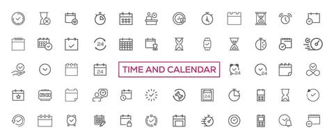 tempo e orologio, calendario, Timer linea icone. vettore lineare icona impostato