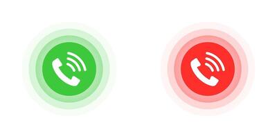 Telefono icone nel verde e rosso cerchio forma. vettore illustrazione.