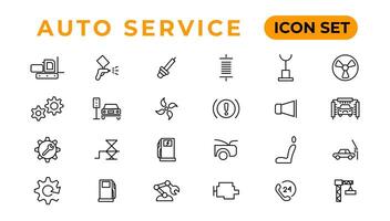 auto servizio e auto box auto impostato di magro linea ragnatela icona impostare, semplice schema icone collezione, pixel Perfetto icone, semplice vettore illustrazione.