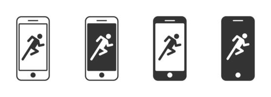 mobile Telefono con in esecuzione uomo. fitness App icona. piatto vettore illustrazione.