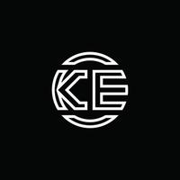 ke logo monogramma con modello di design arrotondato cerchio spazio negativo vettore