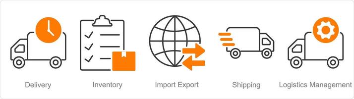 un' impostato di 5 la logistica icone come consegna, inventario, importare esportare vettore