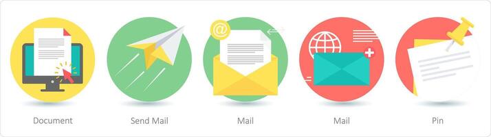 un' impostato di 5 attività commerciale icone come documento, Spedire posta, posta vettore