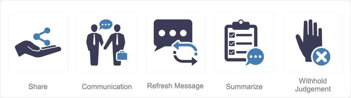 un' impostato di 5 attivo ascoltando icone come Condividere, comunicazione, ricaricare Messaggio vettore