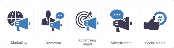 un' impostato di 5 il branding icone come marketing, promozione, pubblicità bersaglio vettore