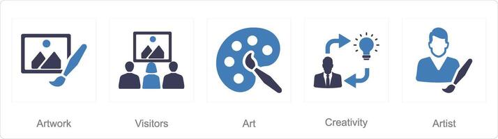 un' impostato di 5 arte icone come opera d'arte, visitatori, arte vettore