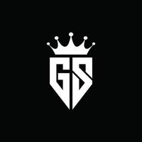 gs logo monogramma stile emblema con modello di design a forma di corona vettore