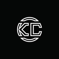 kc logo monogramma con modello di design arrotondato cerchio spazio negativo vettore