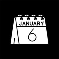 6 ° di gennaio glifo rovesciato icona vettore