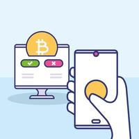 smartphone online bitcoin vettore