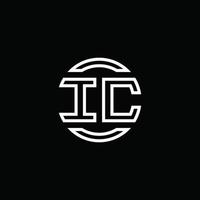monogramma logo ic con modello di design arrotondato cerchio spazio negativo vettore