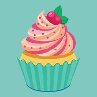 un' delizioso opera d'arte di un' cartone animato cupcake. vettore di un' dolce Cupcake