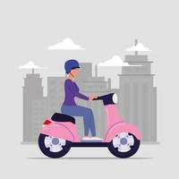 donna in moto con casco vettore