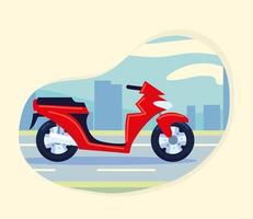 moto rossa in città vettore