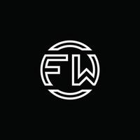 monogramma logo fw con modello di design arrotondato cerchio spazio negativo vettore