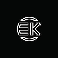 ek logo monogramma con modello di design arrotondato cerchio spazio negativo vettore