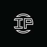 monogramma logo ip con modello di design arrotondato cerchio spazio negativo vettore