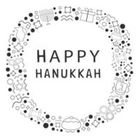 cornice con design piatto vacanza hanukkah icone linea sottile nera con testo in inglese vettore