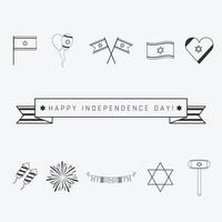 israele festa dell'indipendenza design piatto nero linea sottile icone impostate con testo in inglese vettore