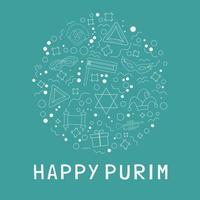 purim holiday design piatto bianco linea sottile icone impostate a forma di stella di david con testo in inglese vettore