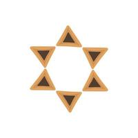 purim holiday flat design icone di hamantash a forma di stella di david vettore