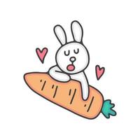 cartone animato coniglietto kawaii che dorme con la carota. perfetto per bambini della scuola materna, biglietti di auguri, baby shower, design in tessuto vettore