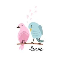 illustrazione vettoriale colorato di coppia carina di uccelli innamorati. può essere utilizzato per la stampa infantile di t-shirt, stampa tessile, stoffa, abbigliamento per bambini, decorazione della camera dei bambini, invito, biglietto di auguri e poster