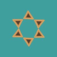 purim holiday flat design icone di hamantash a forma di stella di david vettore