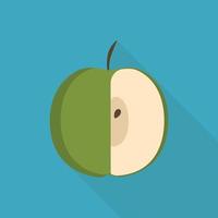 icona verde mezza mela in design piatto lunga ombra vettore