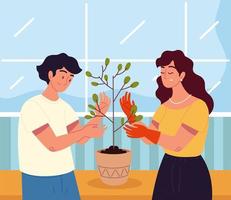 coppia con piante d'appartamento vettore