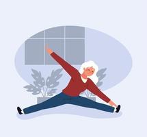 anziana che pratica yoga vettore