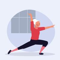 anziana che pratica yoga vettore