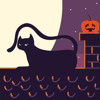 gatto e zucca di halloween vettore