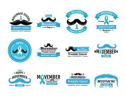 dodici emblemi della campagna movember vettore