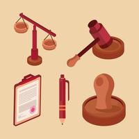 cinque icone di consulenza legale vettore
