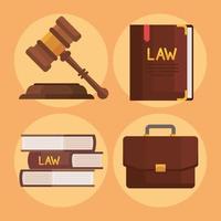 quattro icone di legge e giustizia vettore