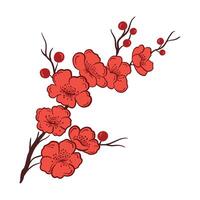 asiatico sakura ciliegia fiorire ramo, minimalista semplice piatto vettore illustrazione isolato su bianca sfondo. clip arte elemento per orientale modello, bandiera