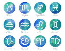 impostato di mano disegnato acquerello spazzola zodiaco segni. collezione di acquerello astrologia segni. vettore