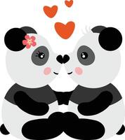 amorevole e carino panda coppia baci vettore
