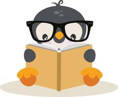 carino pinguino seduta lettura un' libro vettore