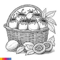 frutta cestino linea arte illustrazione per il colorazione libro. frutta colorazione pagina. vettore grafica